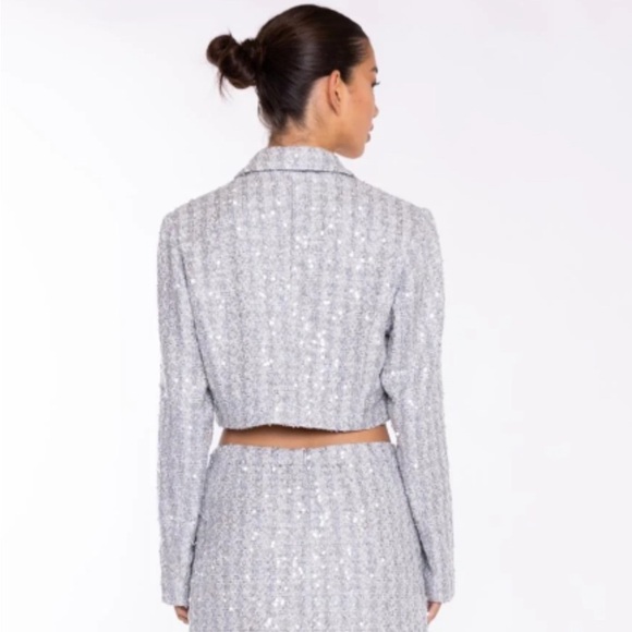 Glamorous Ladies size Small Silver-Tweed Double-Breasted Crop-Blazer - Picture 7 of 8